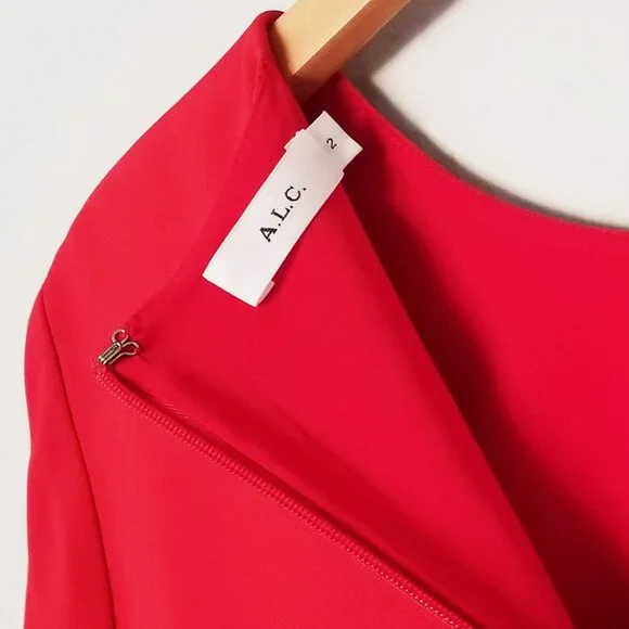 A.L.C. Women's Ann Long Sleeves Shirt Blouse Top 2 Red Peplum Crepe Zipper $325 - Picture 9 of 16
